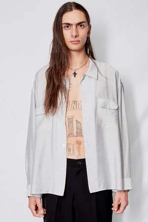 AssemblyStripe Rayon Crop Pocket Shirt - Gray 5 AssemblyStripe Rayon Crop Pocket Shirt - Gray - Image 5