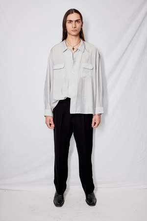 AssemblyStripe Rayon Crop Pocket Shirt - Gray 2 AssemblyStripe Rayon Crop Pocket Shirt - Gray - Image 2