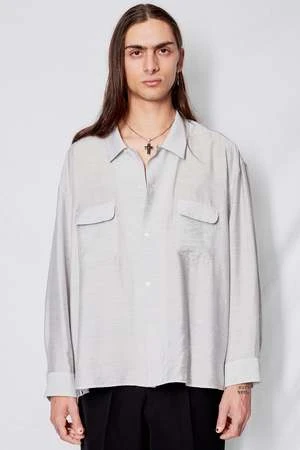 AssemblyStripe Rayon Crop Pocket Shirt - Gray 7 AssemblyStripe Rayon Crop Pocket Shirt - Gray - Image 7