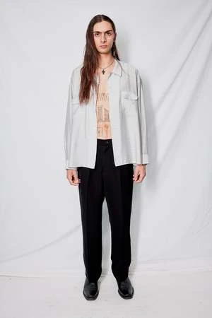 AssemblyStripe Rayon Crop Pocket Shirt - Gray 6 AssemblyStripe Rayon Crop Pocket Shirt - Gray - Image 6