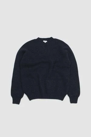 SunspelTextured Lambswool Jumper - Bright Navy Twist 1 SunspelTextured Lambswool Jumper - Bright Navy Twist