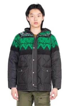 ANDERSSON BELLUnisex Nordic Knit Patch Quilted Parka - Black/Green