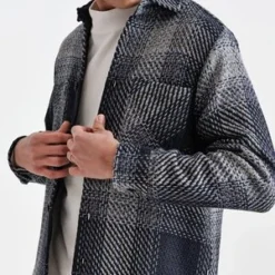 Wax LondonWhiting Overshirt Ombre Giant Windowpane - Navy/Khaki