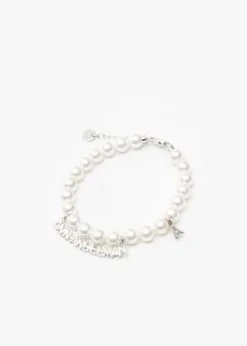 Ann AndelmanLogo Bracelet - White Pearl/Silver